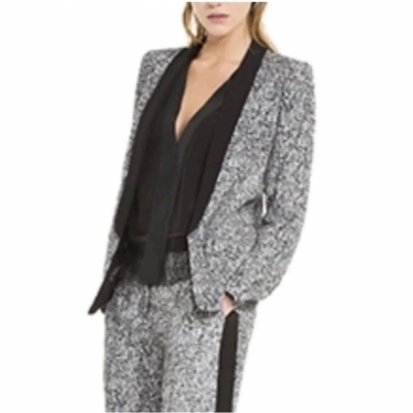 Sandro Paris Tweed Open Front Jacket Black Gray - Picture 2 of 7